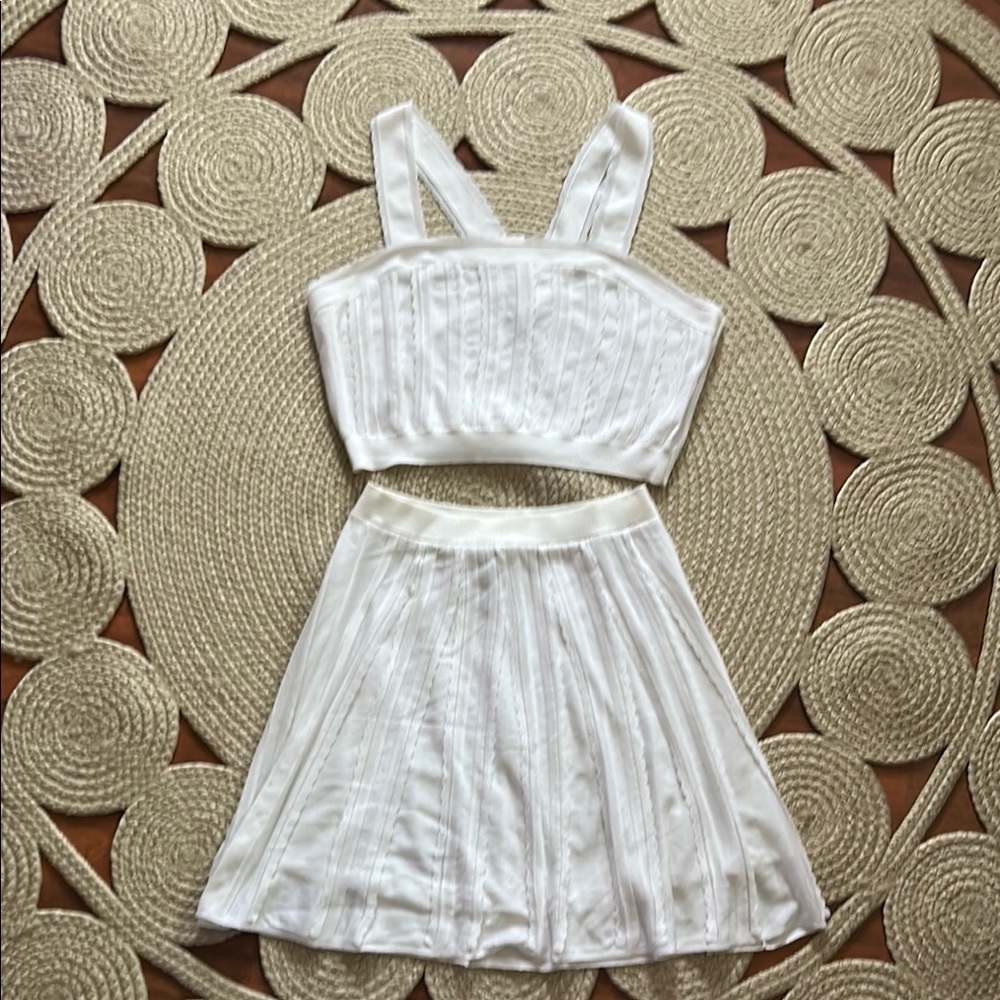White Two-Piece Crop Top and Skirt Set